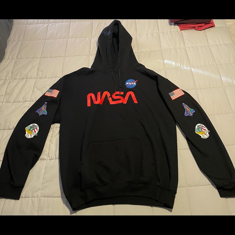 NASA Multi Flag Spaceship Hoodie Sweatshirt - Men | Color: Black | Size: L